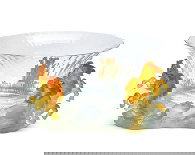 A Daum p‚te-de-verre center bowl: A Daum p‚te-de-verre center bowlLate 20th/early 21st centuryThe bowl and the base each signed and inscribed: Daum / FranceThe fluted clear glass bowl set in a p‚te-de-verre base depicting five fig