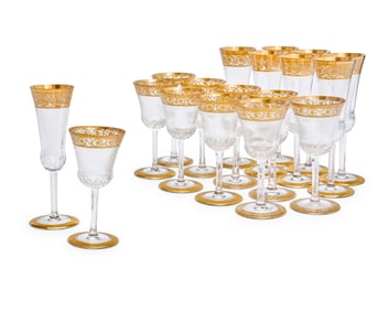 Two sets of Saint-Louis glass 'Thistle' stemware