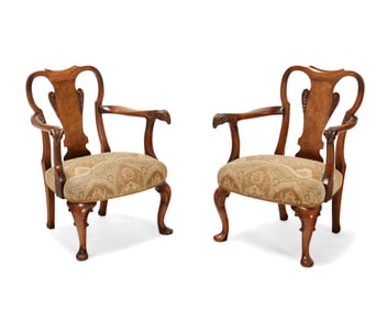 A pair of small George I-style open armchairs