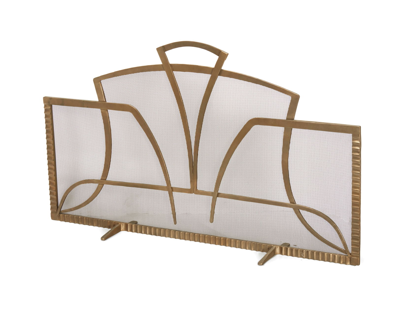 An Art Deco-style iron and mesh fireplace screen (1 of 6)