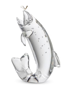 A Steuben 18K gold and glass 'Trout and Fly' sculpture