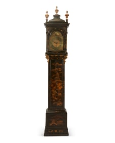 A George II black lacquered tall case clock