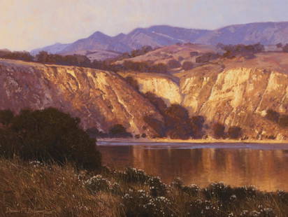 Dennis M. Doheny (b. 1956), "Chalk Cliffs, Lake Cachuma," 2005: Dennis M. Doheny(b. 1956)"Chalk Cliffs, Lake Cachuma," 2005Oil on canvasSigned and dated lower left: Dennis M. Doheny 2005; titled on a label affixed to the canvas overlap12" H x 16" W Provenanc