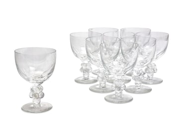 A set of nine Lalique glass 'Clos Vougeot' wine goblets