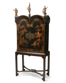 A Queen Anne-style black lacquered cabinet on stand
