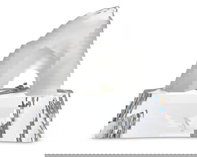 A Steuben rhodium-plated sterling silver and glass 'Ice Hunter' sculpture: A Steuben rhodium-plated sterling silver and glass 'Ice Hunter' sculptureLate 20th centuryEtched to underside: SteubenModel 1033, Designed by James Houston, model introduced 1972Modeled as a solitary