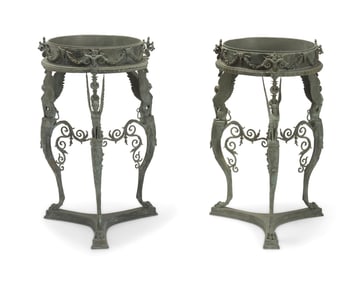 A pair of Italian Grand Tour-style patinated bronze jardiniere stands