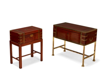 Two Victorian brass-mounted mahogany writing boxes