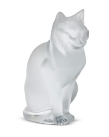 A Lalique frosted glass model of a seated cat