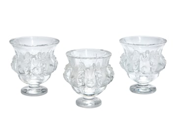 Three Lalique glass 'Dampierre' footed vases