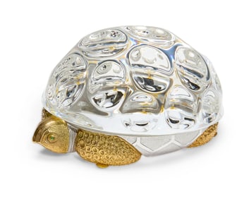 A Steuben gilt sterling silver and glass turtle sculpture