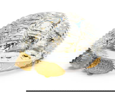 A Steuben gilt sterling silver and glass turtle sculpture: A Steuben gilt sterling silver and glass turtle sculptureLate 20th centuryEtched to underside: Steuben; impressed to body: Steuben / STERLINGModel 1016, Designed by Paul Schulze, model introduced 1969