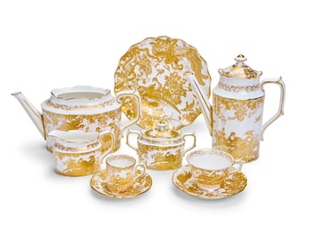 A Royal Crown Derby porcelain 'Gold Aves' part tea and coffee service