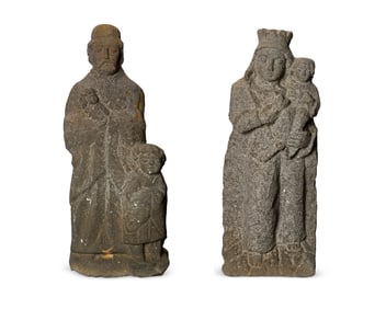 Two Northern European carved limestone figures