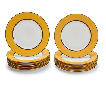 A set of twelve Puiforcat porcelain 'Pompei' chargers