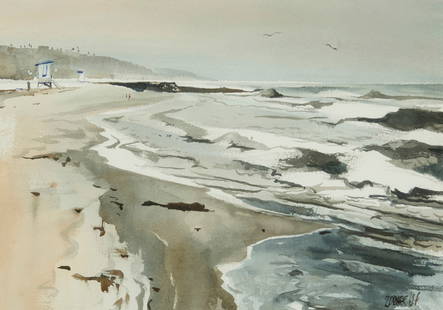 Milford Zornes (1908-2008), "Playa del Rey," 1964: Milford Zornes(1908-2008)"Playa del Rey," 1964Watercolor on paperSigned and dated lower right: Zornes 64; titled by reputeSight: 14" H x 20.5" W Provenance:Sold: John Moran Auctioneers, Pa