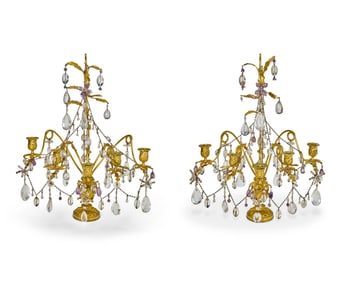 A pair of French gilt-bronze five-light girandoles