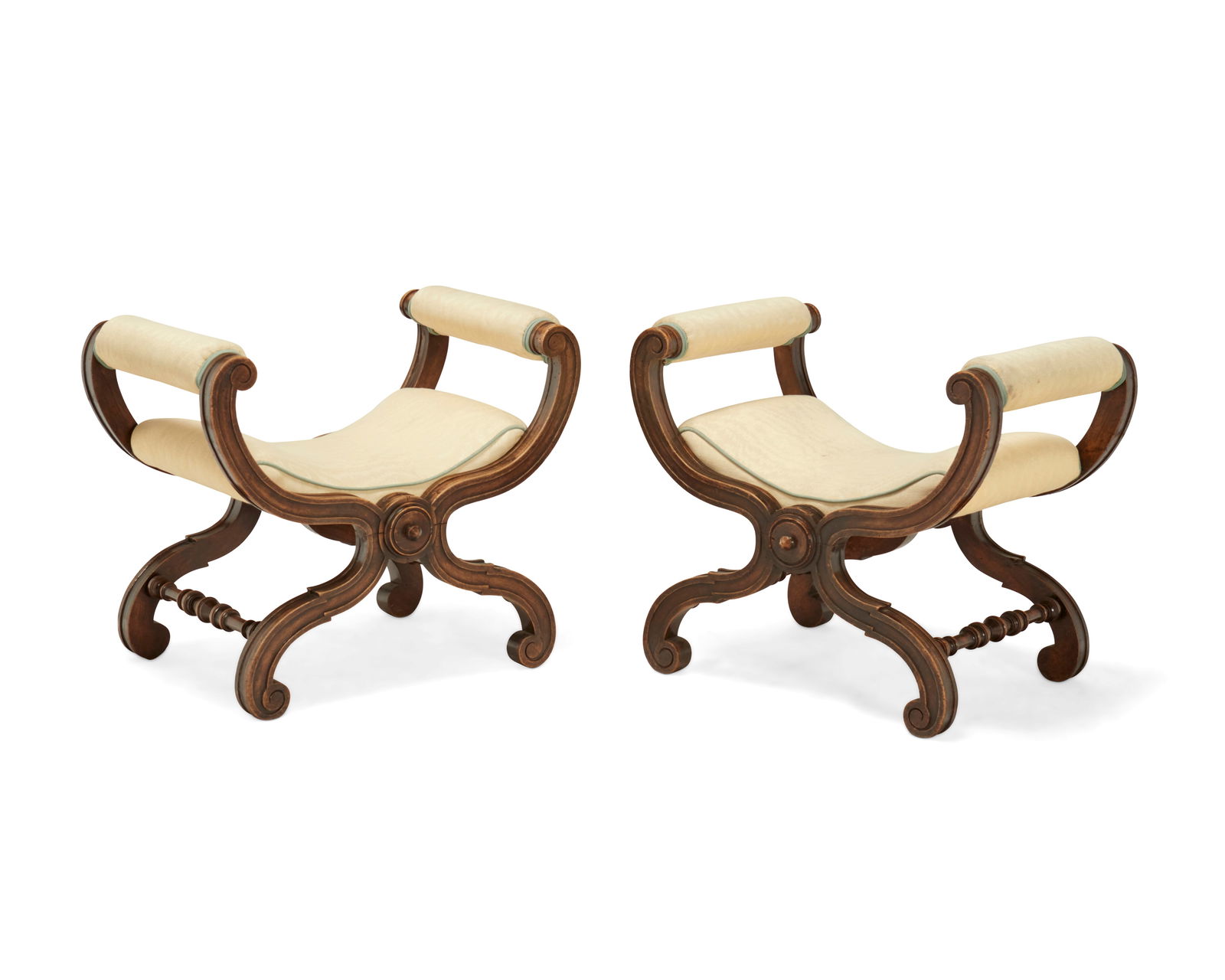 A pair of Baroque-style carved wood curule-form stools (1 of 6)