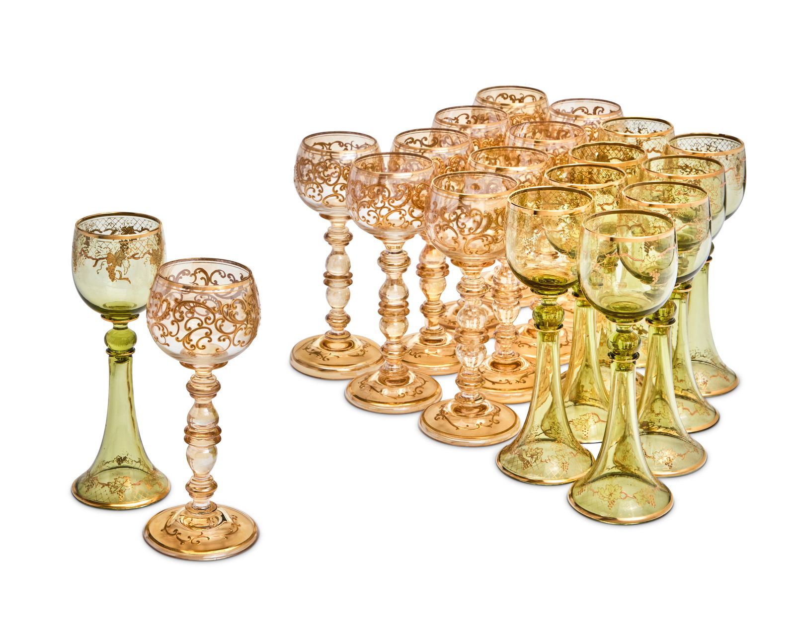 Two sets of Bohemian gilt-heightened glass cordials (1 of 7)