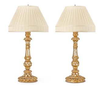 A pair of Spanish Baroque-style carved giltwood table lamps