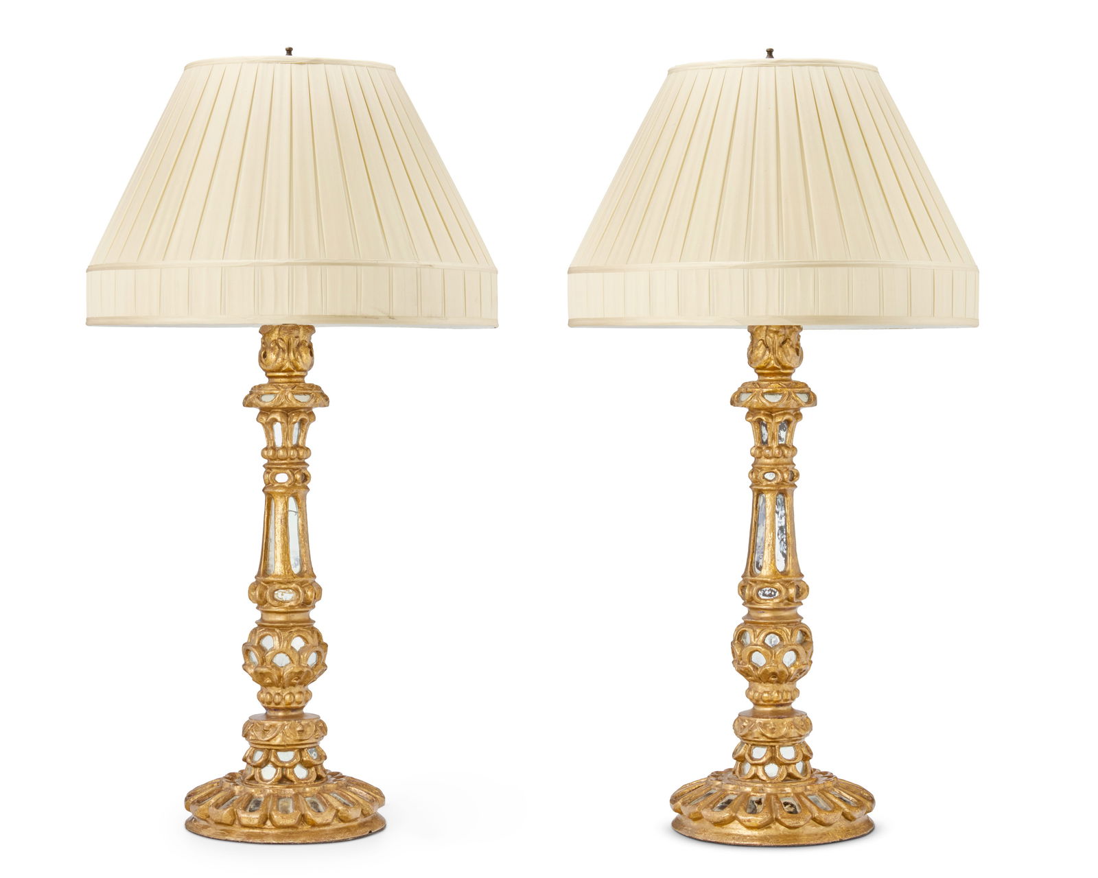 A pair of Spanish Baroque-style carved giltwood table lamps (1 of 5)