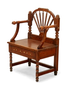 An English brass-mounted bobbin-turned oak armchair