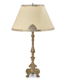 A Baroque-style bronze altar stick lamp