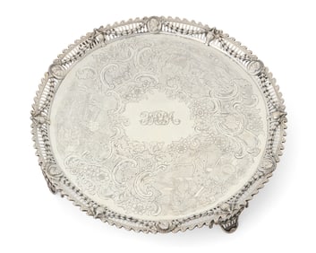 A George III sterling silver round footed tray