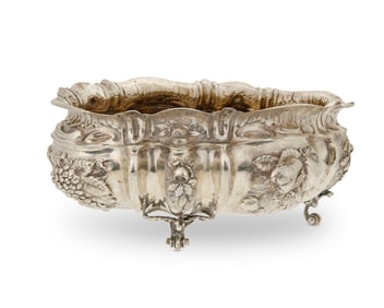 A large Continental-style .800 silver oval footed center bowl