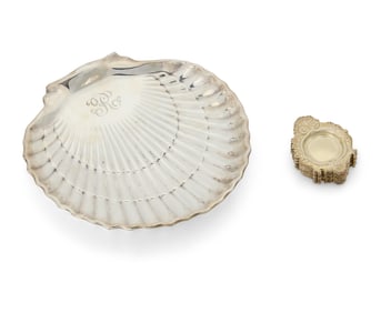 A Gorham sterling silver shell-form dish and set of butter pats