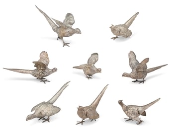 A group of Continental silver figures of pheasants