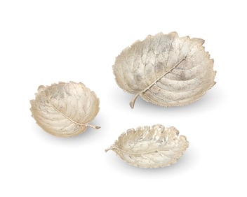 Three Buccellati sterling silver leaf-form dishes