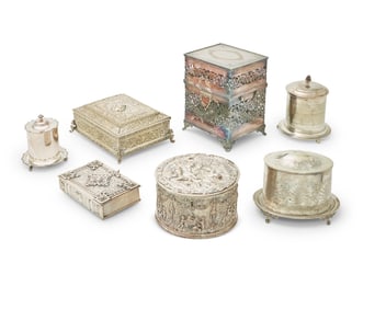 A group of silver-plated boxes and biscuit barrels