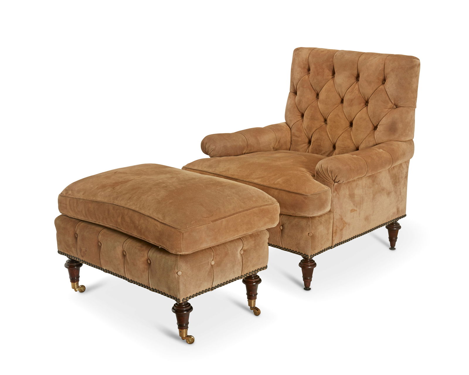 A Contemporary tufted suede armchair and ottoman (1 of 10)