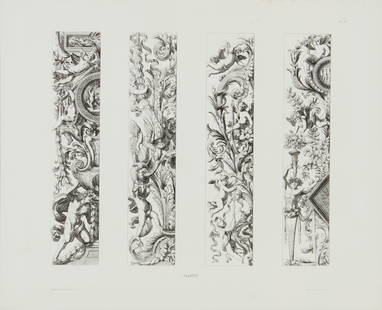 After Jean Lepautre (1618-1682), Four architectural decorations, plate 81 from "Collection des plus: After Jean Lepautre(1618-1682)Four architectural decorations, plate 81 from "Collection des plus belles compositions de Lepautre," by Alfred Pierre Hubert Decloux and Doury, circa 1854Engraving on pap