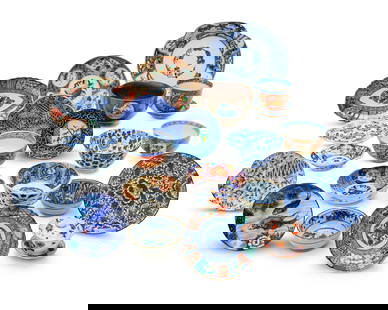 A large group of East Asian porcelain: A large group of East Asian porcelain20th centurySome variously marked to undersideComprising 26 rice bowls, 8 tea bowls, 2 small lidded bowls, 13 small shallow dishes, 2 scalloped oblong dishes, 7 me