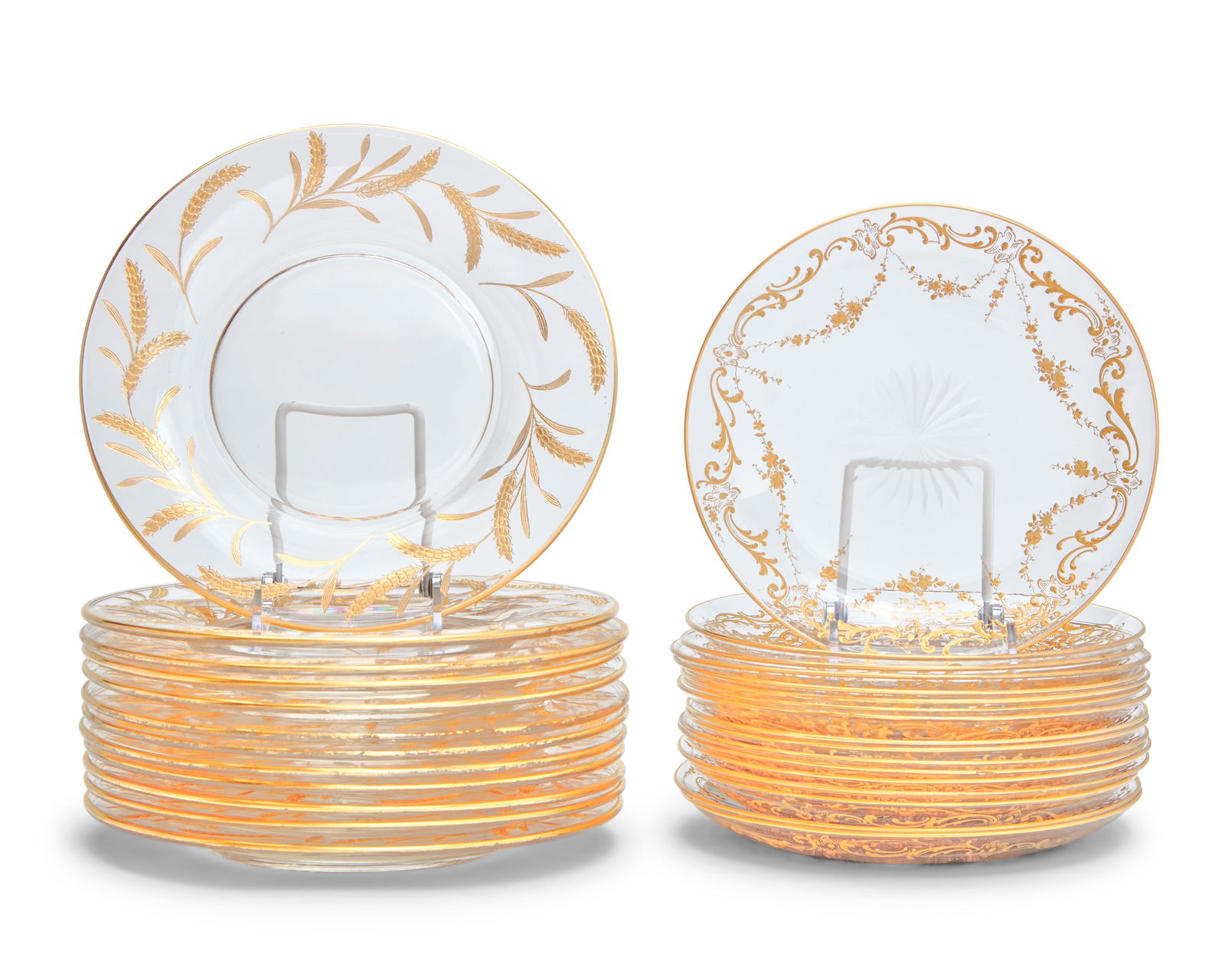 Two sets of gilt-heightened glass dessert plates (1 of 3)
