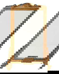 A Neoclassical-style carved giltwood mirror: A Neoclassical-style carved giltwood mirrorLate 19th/early centuryThe rectangular mirror enclosed by a carved giltwood frame with floral and foliate accents to crest and opposed ribbons to lower corne