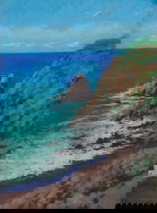 Brother (Fidelius) Cornelius (1877-1962), Coastal landscape with cliffs and waves, 1943: Brother (Fidelius) Cornelius(1877-1962)Coastal landscape with cliffs and waves, 1943Pastel on paperSigned with initials and dated lower right: B.F.C. 43Sight: 13" H x 9.5" W Provenance:Fro
