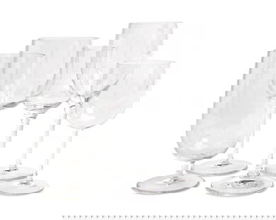 A group of glass stemware items: A group of glass stemware itemsLate 20th/early 21st centuryEach with etched factory marksComprising a set of 6 Val Saint Lambert 7.5" dessert wine glasses, a set of 20 Claus Josef Riedel stemmed 6.5"