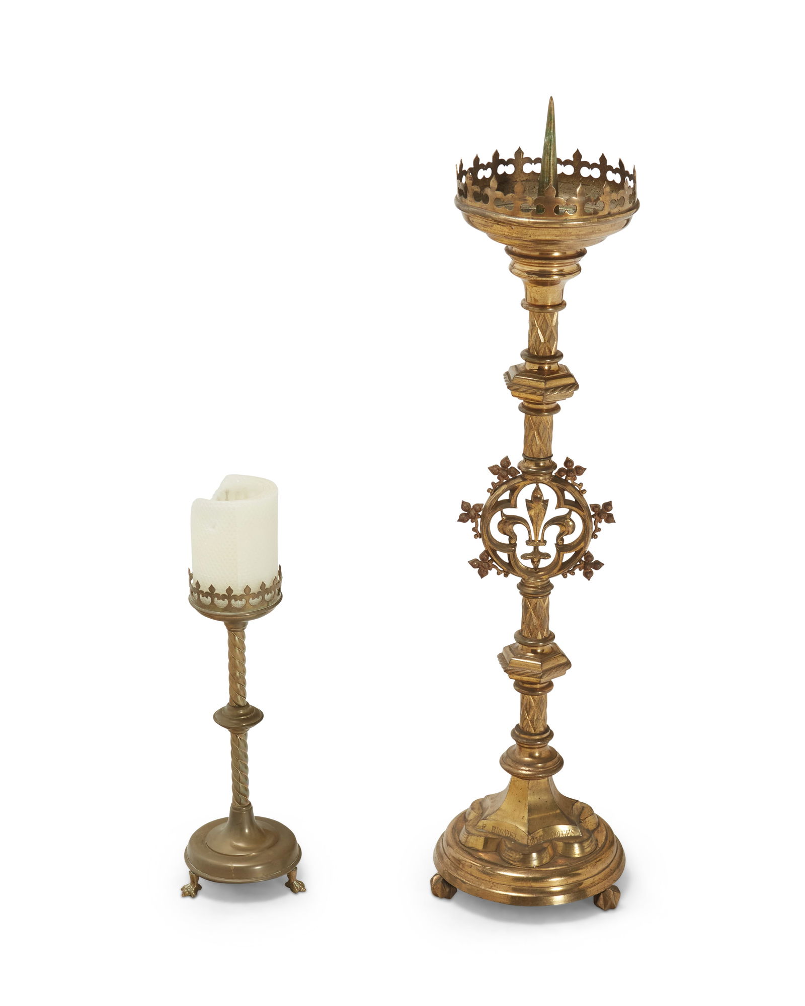 Two Continental brass candlesticks (1 of 6)