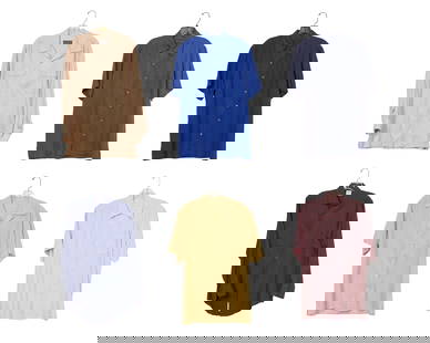 A group of men's linen and silk shirts: A group of men's linen and silk shirtsLate 20th/21st centuryVariously marked for maker and for fabricComprising a group of four Turnbull & Asser short-sleeved linen shirts in various colors including
