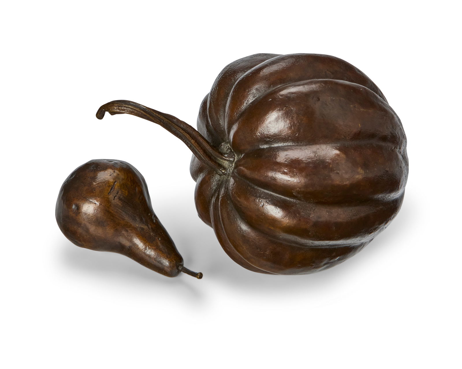 Two patinated bronze models of an acorn squash and pear (1 of 1)