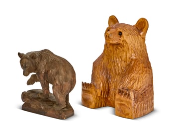 Two carved wood bear figures