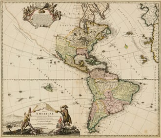 A 19th century map of the Americas, created by Johann Baptist Homann (1663-1724)