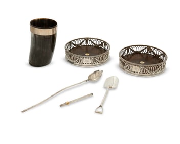 A group of sterling silver and silver-mounted table items