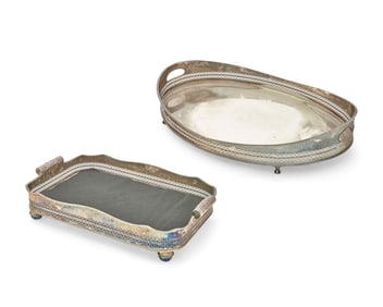 A group of metal serving trays