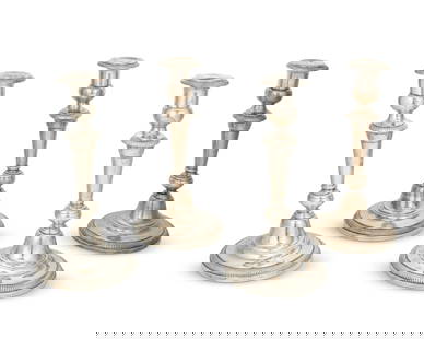 Two pairs of American sterling silver weighted candlesticks: Two pairs of American sterling silver weighted candlesticks20th centuryOne pair marked to underside: Sterling by / Frank M. Whiting & Company / 2328; the other pair marked: Sterling by / Ellmore4 piec
