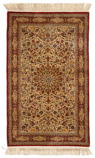 A Qom garden rug: A Qom garden rug20th centuryWool on silk foundation4' 11" L x 3' W
