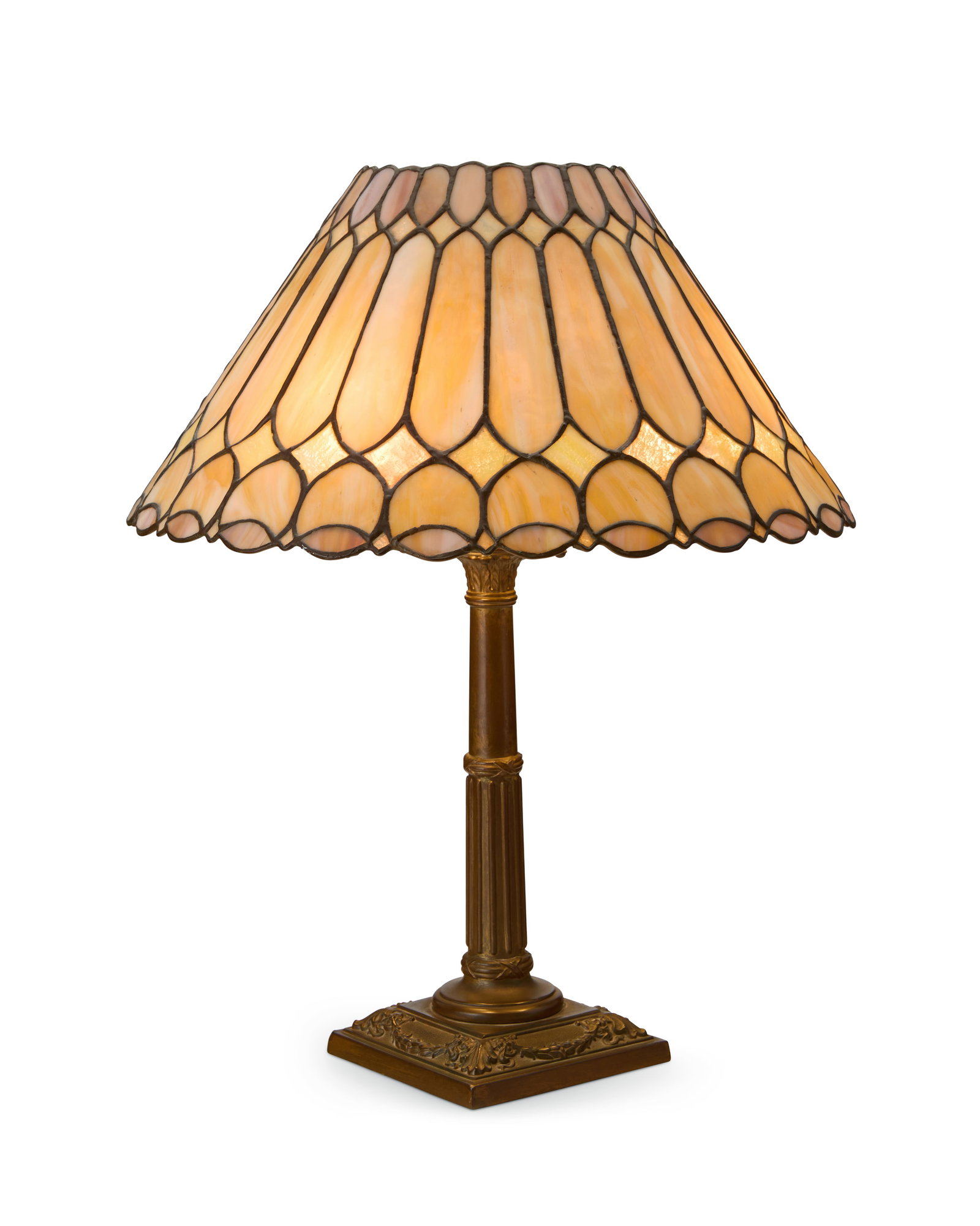 A Duffner & Kimberly leaded glass and metal table lamp (1 of 5)